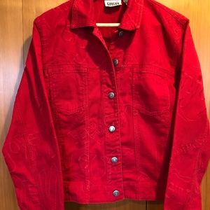 Chico's size 1 (med) Red Denim Jean Jacket, button
